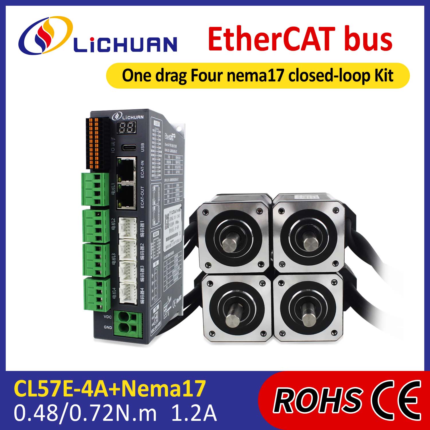 EtherCAT 2Phase Nema17 4-Axis DC Closed Loop Stepper Motor Drivers Kit
